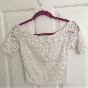fancy White lace Cropped short sleeve shirt